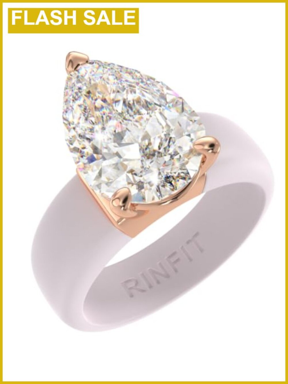 Rinfit Silicone Ring Pear Cut CZ Brass Prong Wedding Engagement